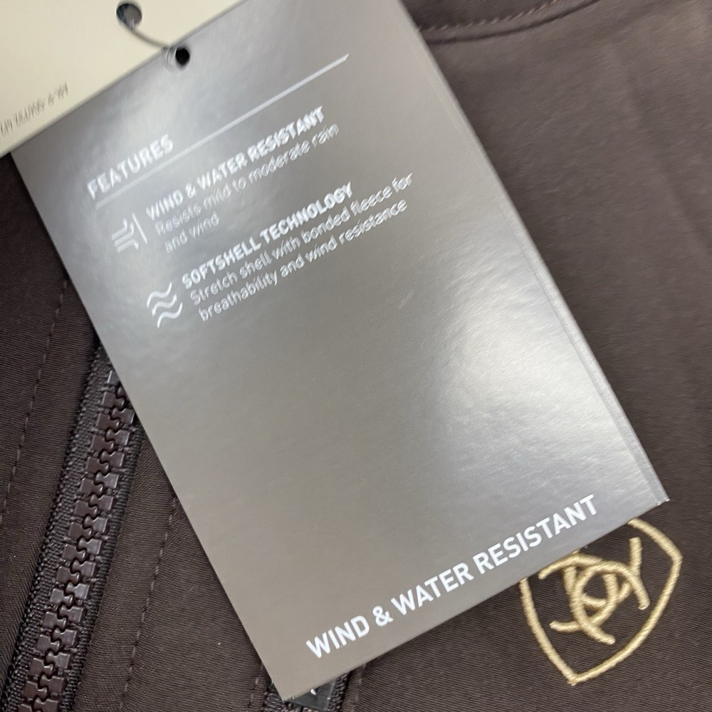 Ariat Logo Softshell Jacket Mens Medium Brown Full Zip Conceal Carry Wind Resist - Picture 8 of 15